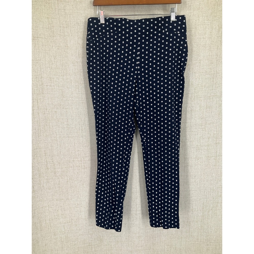Chico's Ankle Pants Women 1 US‎ M Navy Cotton Polka Dot So Slimming Classic Chic